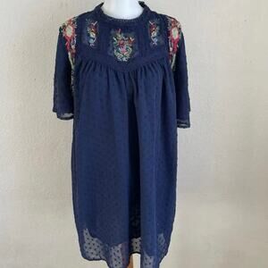 Navy Coco Collette Blue BOHO Womens Peasant Top, Size M, $17, B51